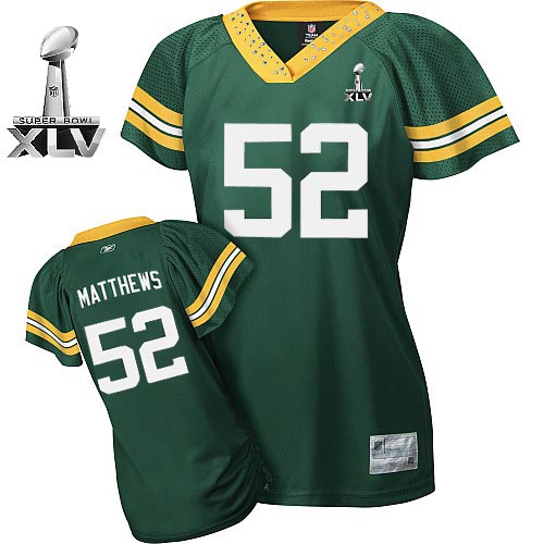 Packers #52 Clay Matthews Green Women's Field Flirt Super Bowl XLV Stitched NFL Jersey - Click Image to Close